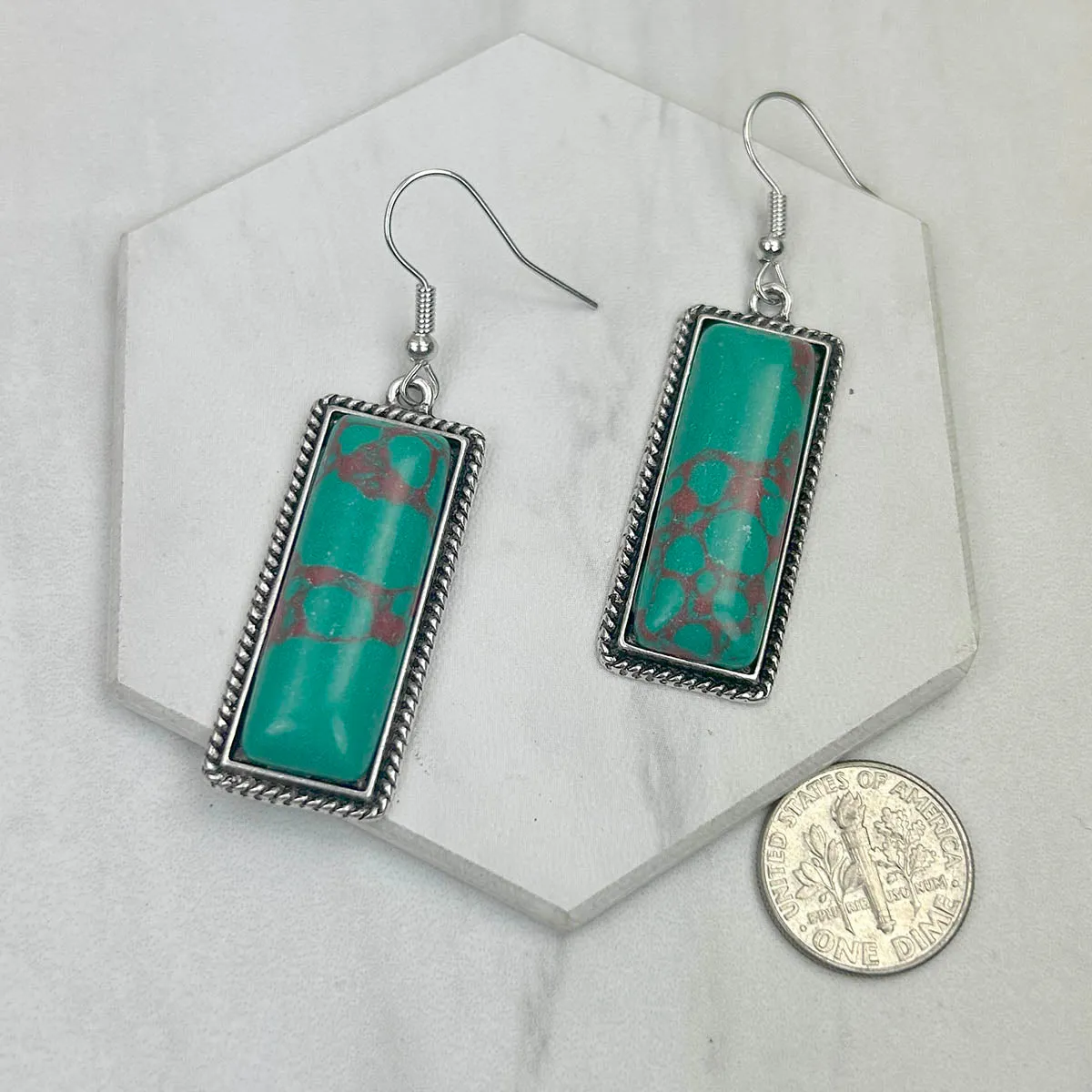 Turquoise Rectangular Stone Fashion Western Earrings