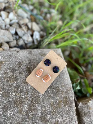 Two Pack Stud Set || Black Circle Studs   Football Studs