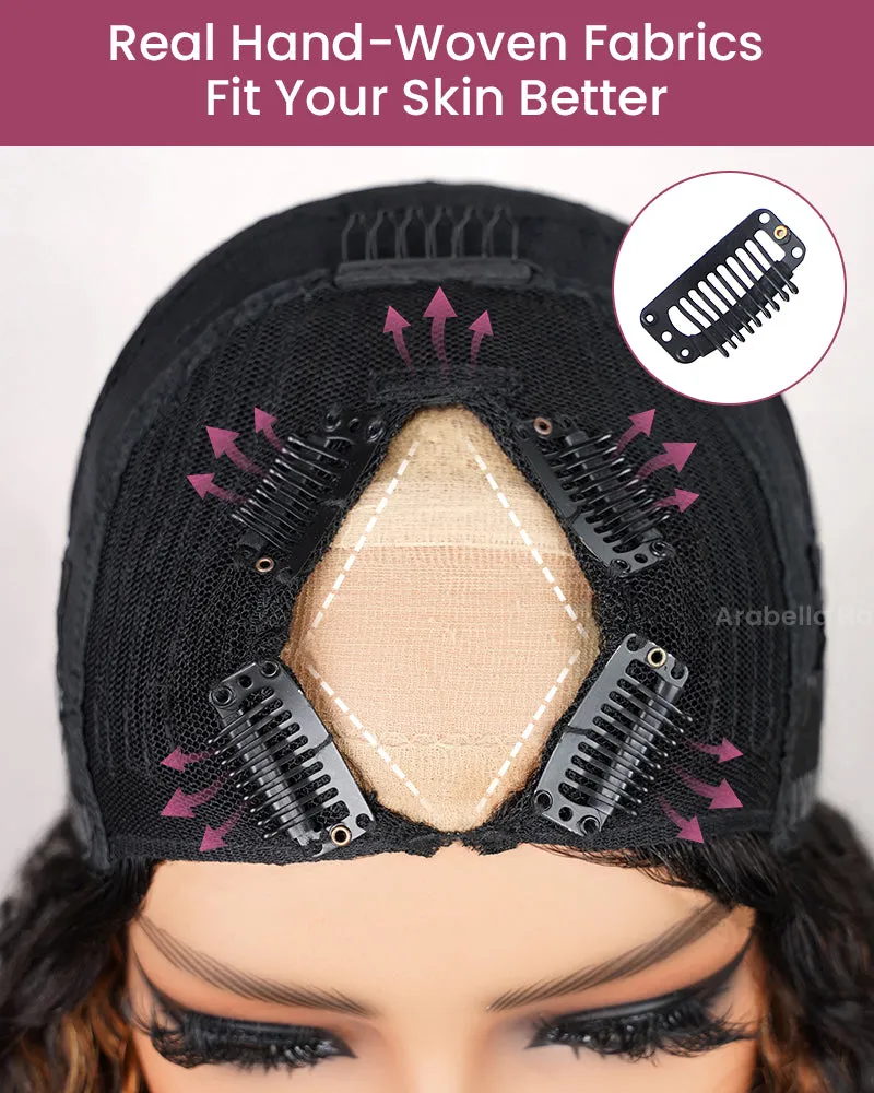 V Part 2.0 #30 Highlight Colored Deep Curly Upgraded V Part Cap No Glue Needed Human Hair Wigs