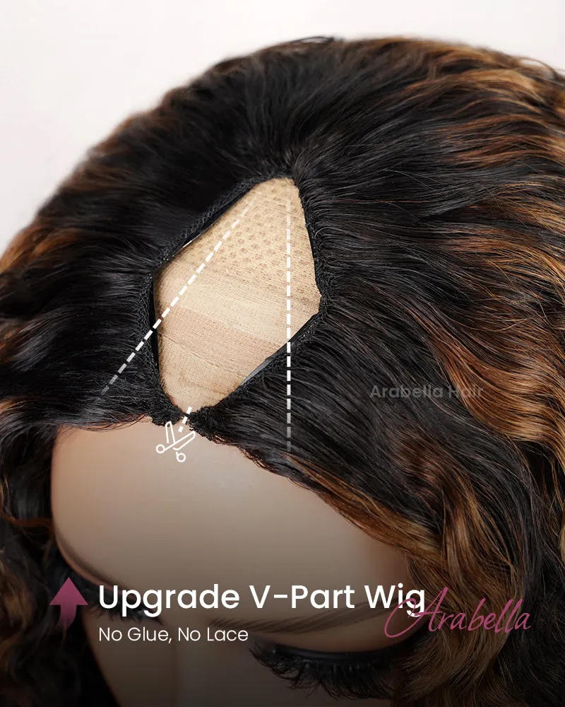 V Part 2.0 #30 Highlight Colored Deep Curly Upgraded V Part Cap No Glue Needed Human Hair Wigs
