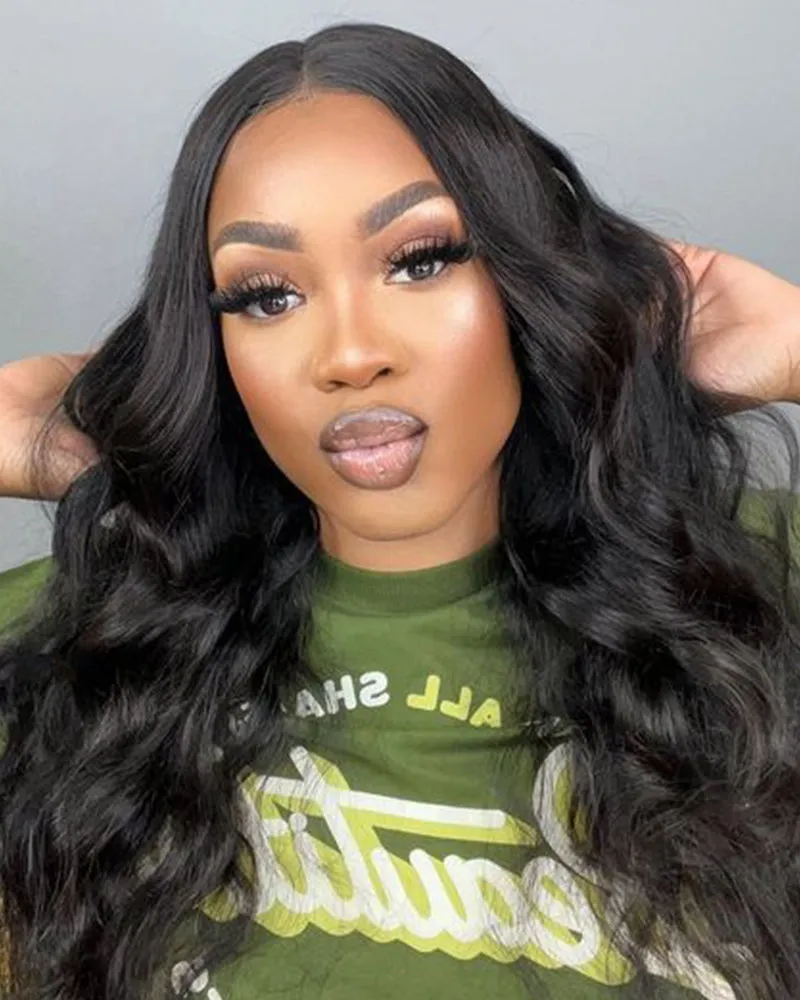 V Part Body Wave Natural Black No Glule Needed Human Hair Wigs
