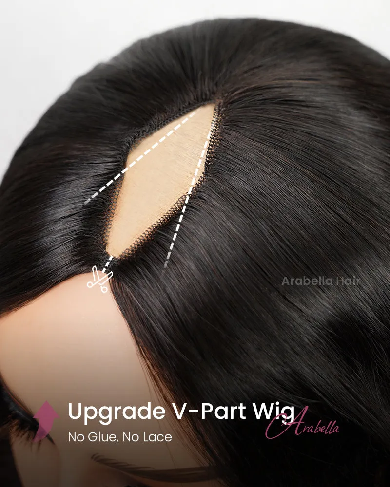 V Part Body Wave Natural Black No Glule Needed Human Hair Wigs