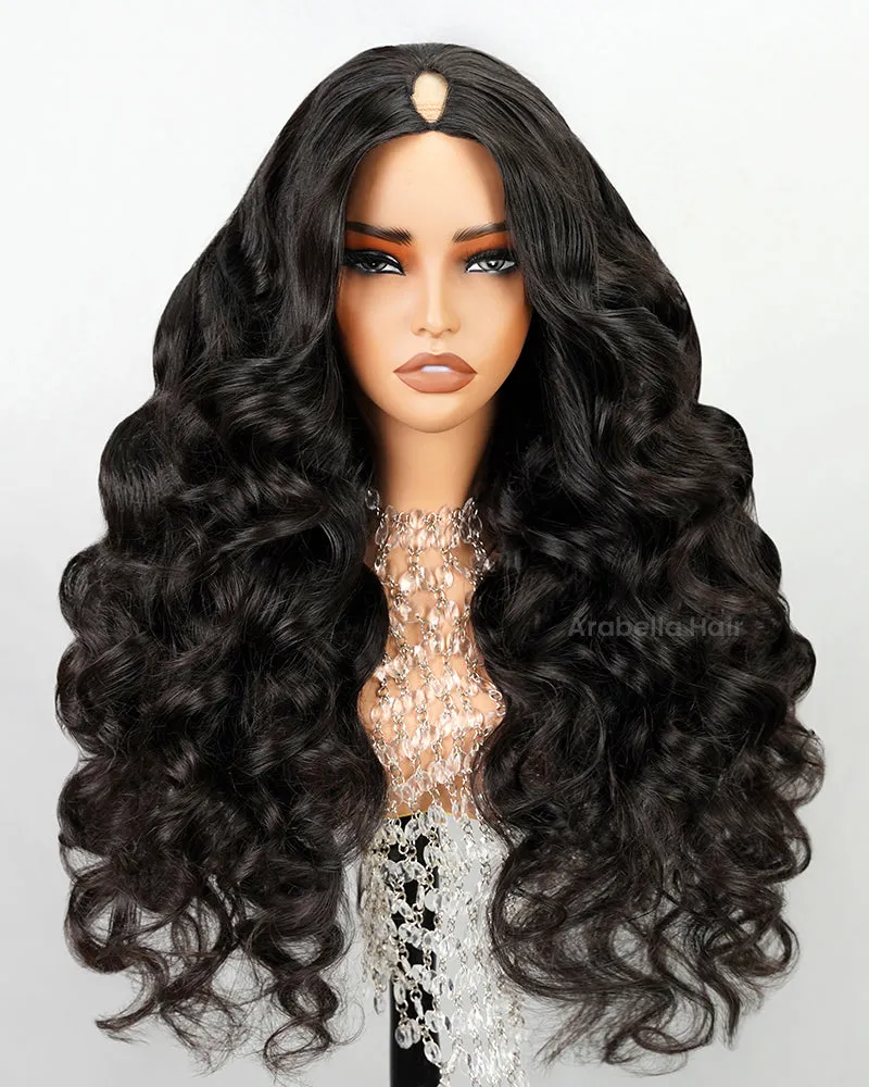 V Part Body Wave Natural Black No Glule Needed Human Hair Wigs