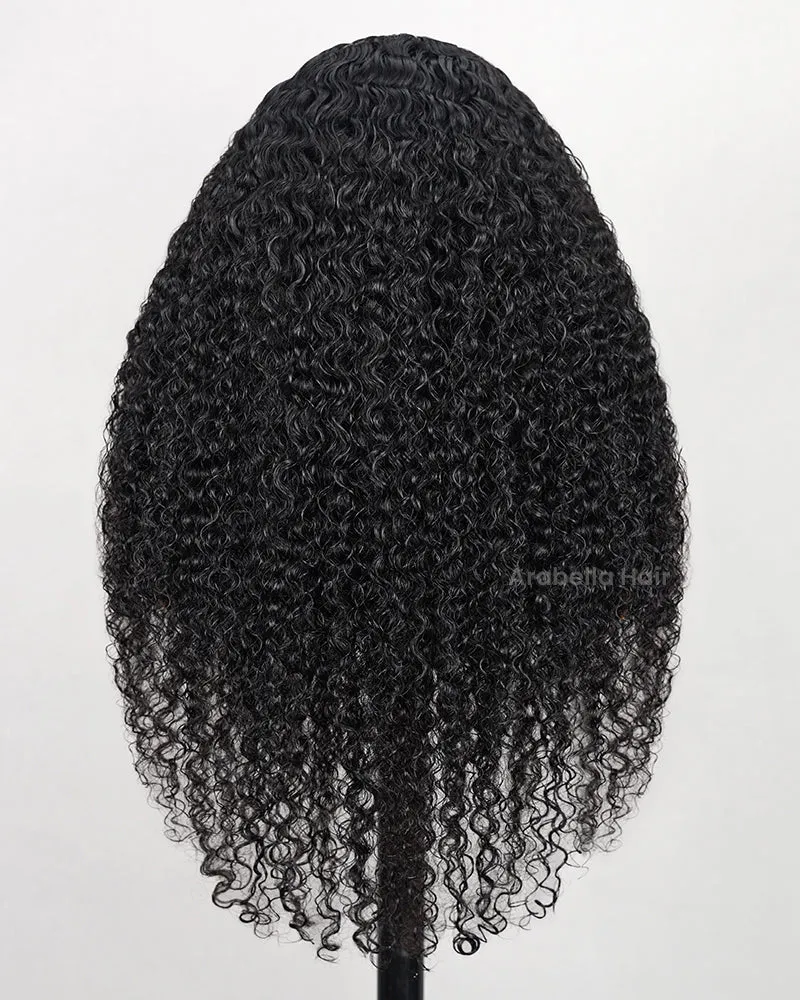V Part Deep Curly Natural Black Glueless Human Hair Wig