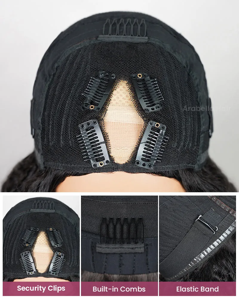 V Part Deep Curly Natural Black Glueless Human Hair Wig
