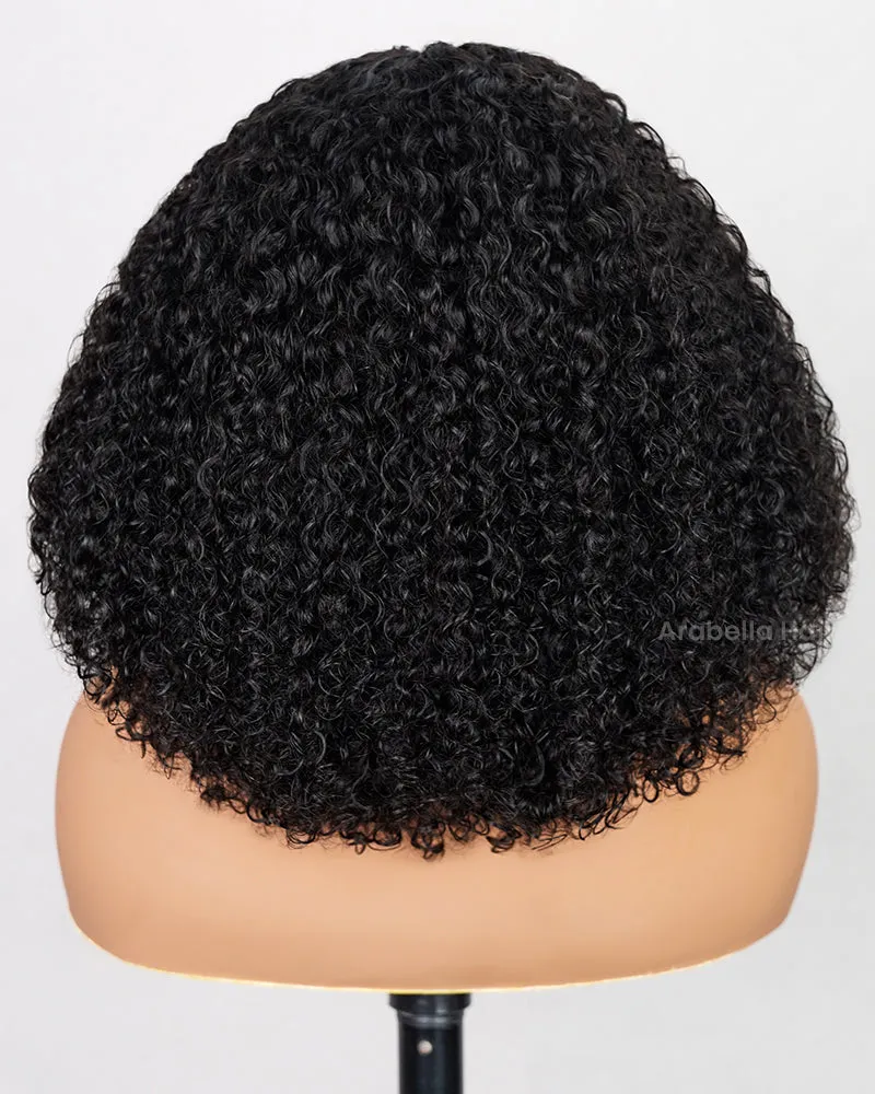 V Part Deep Curly Natural Black Glueless Human Hair Wig