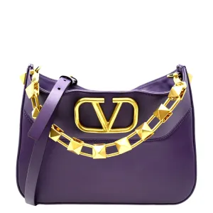 VALENTINO Stud Sign VLOGO Leather Shoulder Bag Wisteria