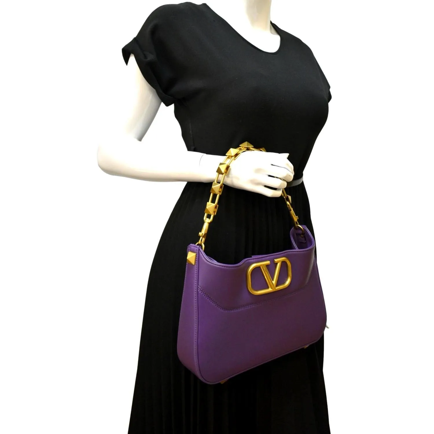 VALENTINO Stud Sign VLOGO Leather Shoulder Bag Wisteria
