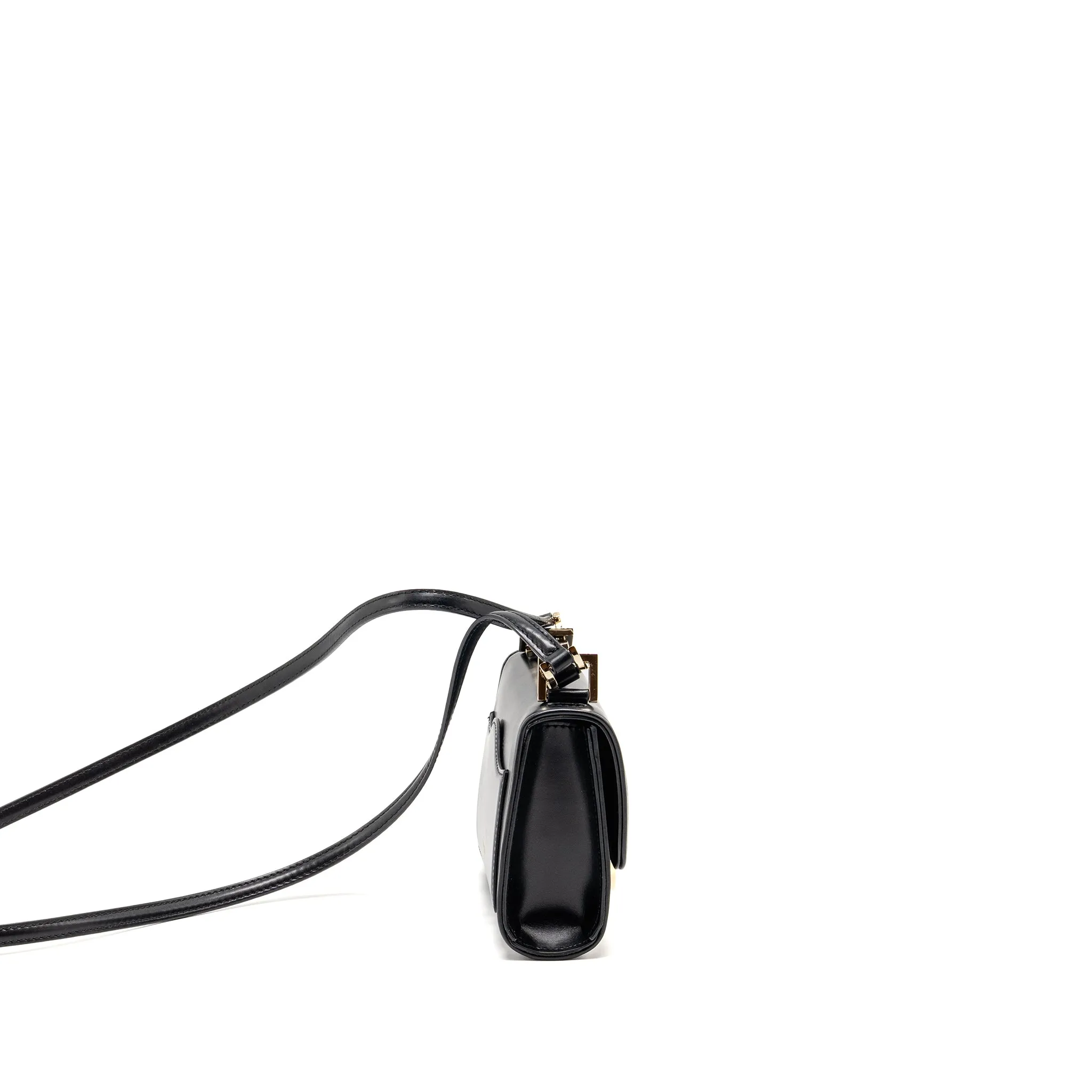 Valentino V logo Type Foldover Top Shoulder Bag Calfskin Black SHW