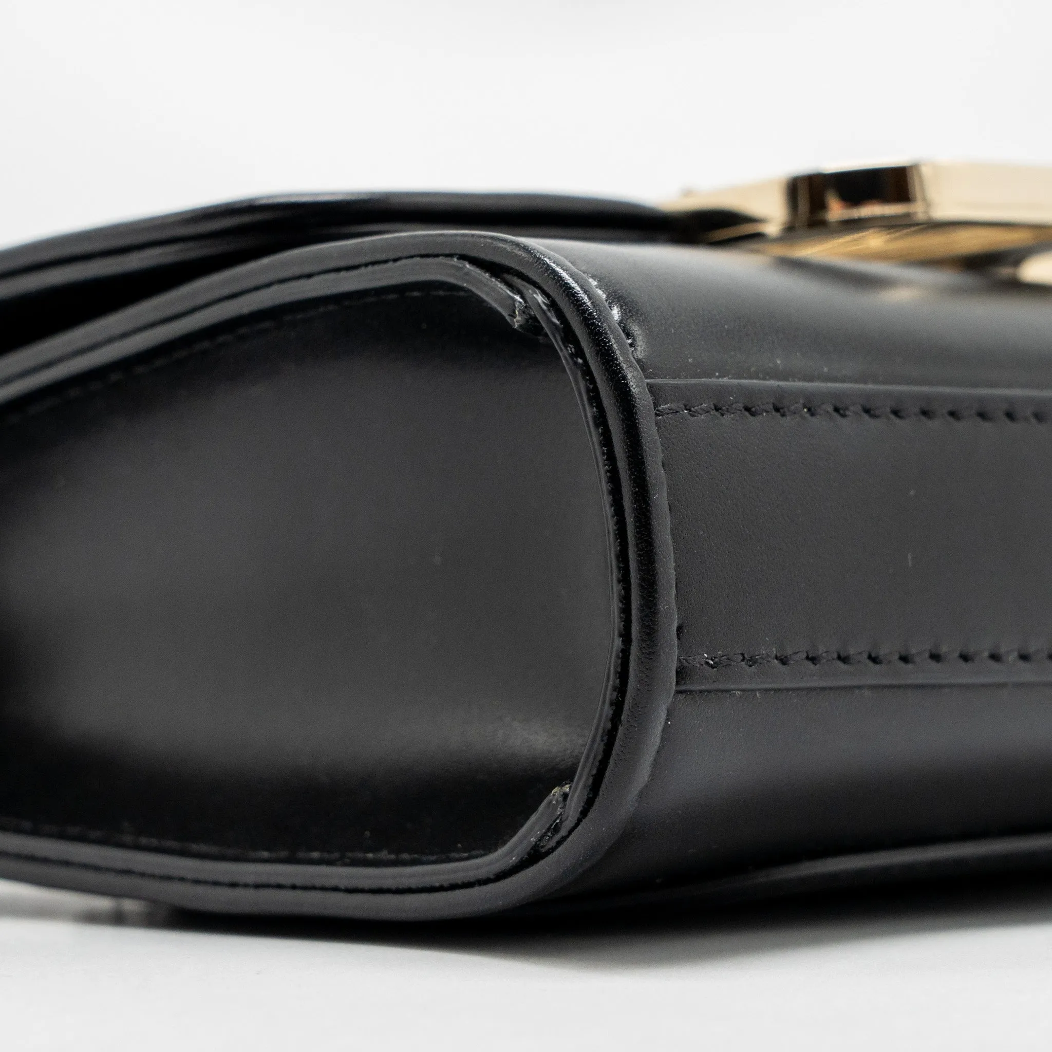 Valentino V logo Type Foldover Top Shoulder Bag Calfskin Black SHW