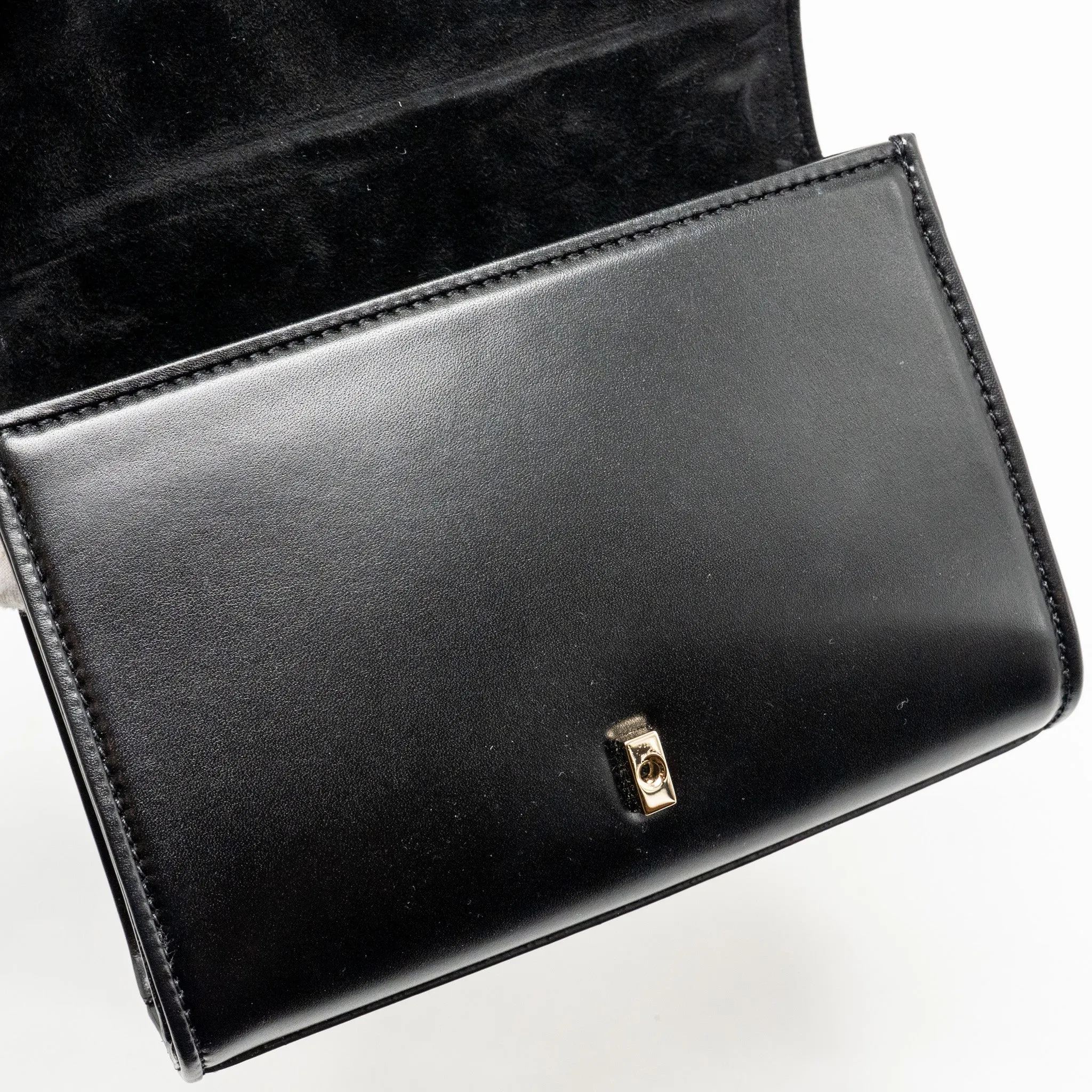 Valentino V logo Type Foldover Top Shoulder Bag Calfskin Black SHW