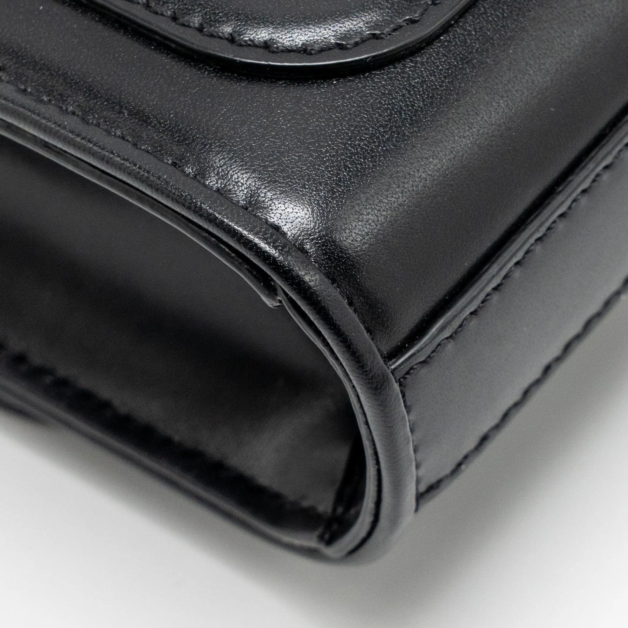 Valentino V logo Type Foldover Top Shoulder Bag Calfskin Black SHW