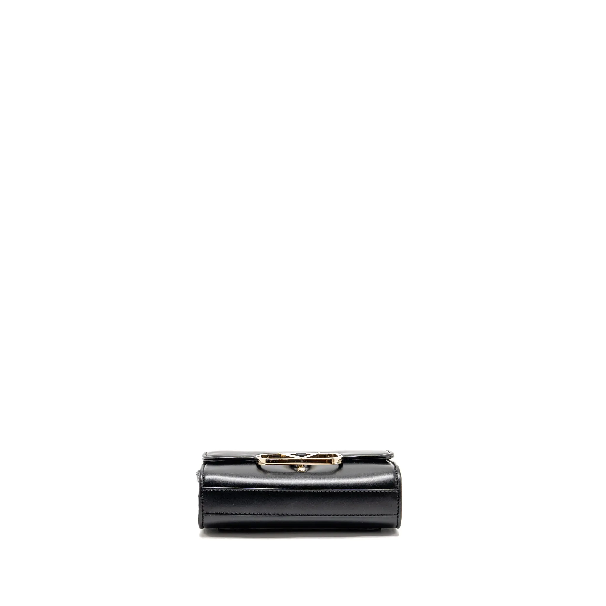 Valentino V logo Type Foldover Top Shoulder Bag Calfskin Black SHW