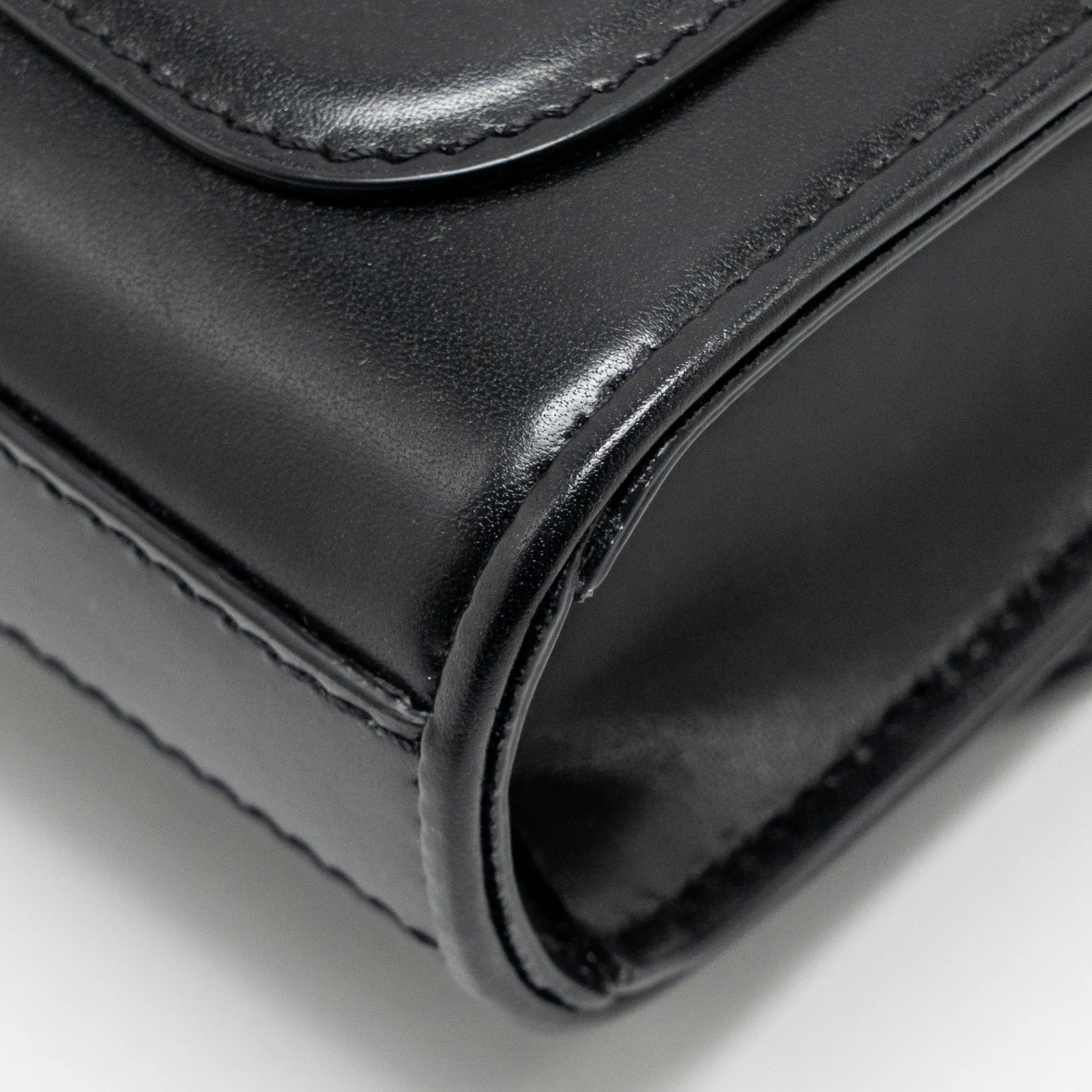 Valentino V logo Type Foldover Top Shoulder Bag Calfskin Black SHW