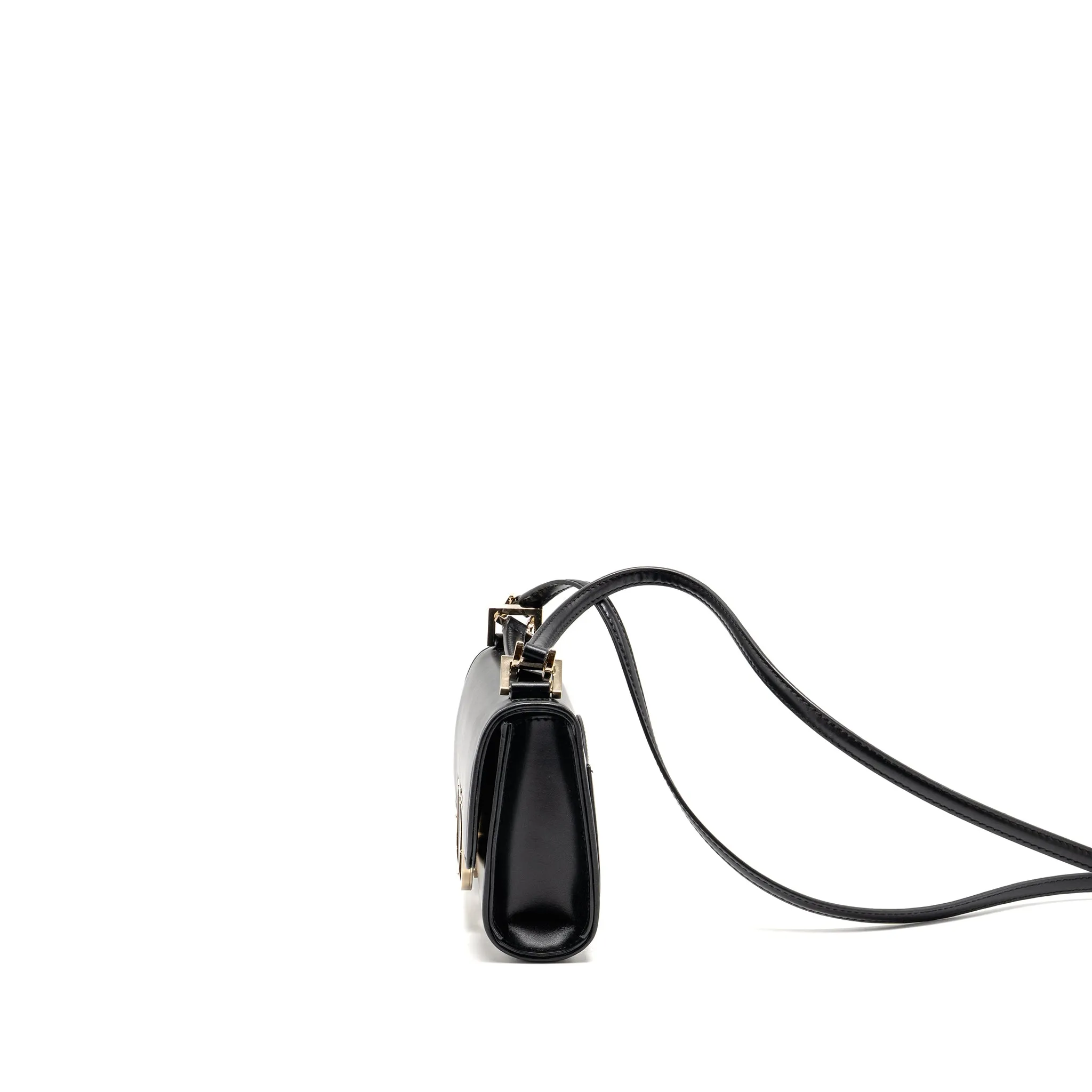 Valentino V logo Type Foldover Top Shoulder Bag Calfskin Black SHW