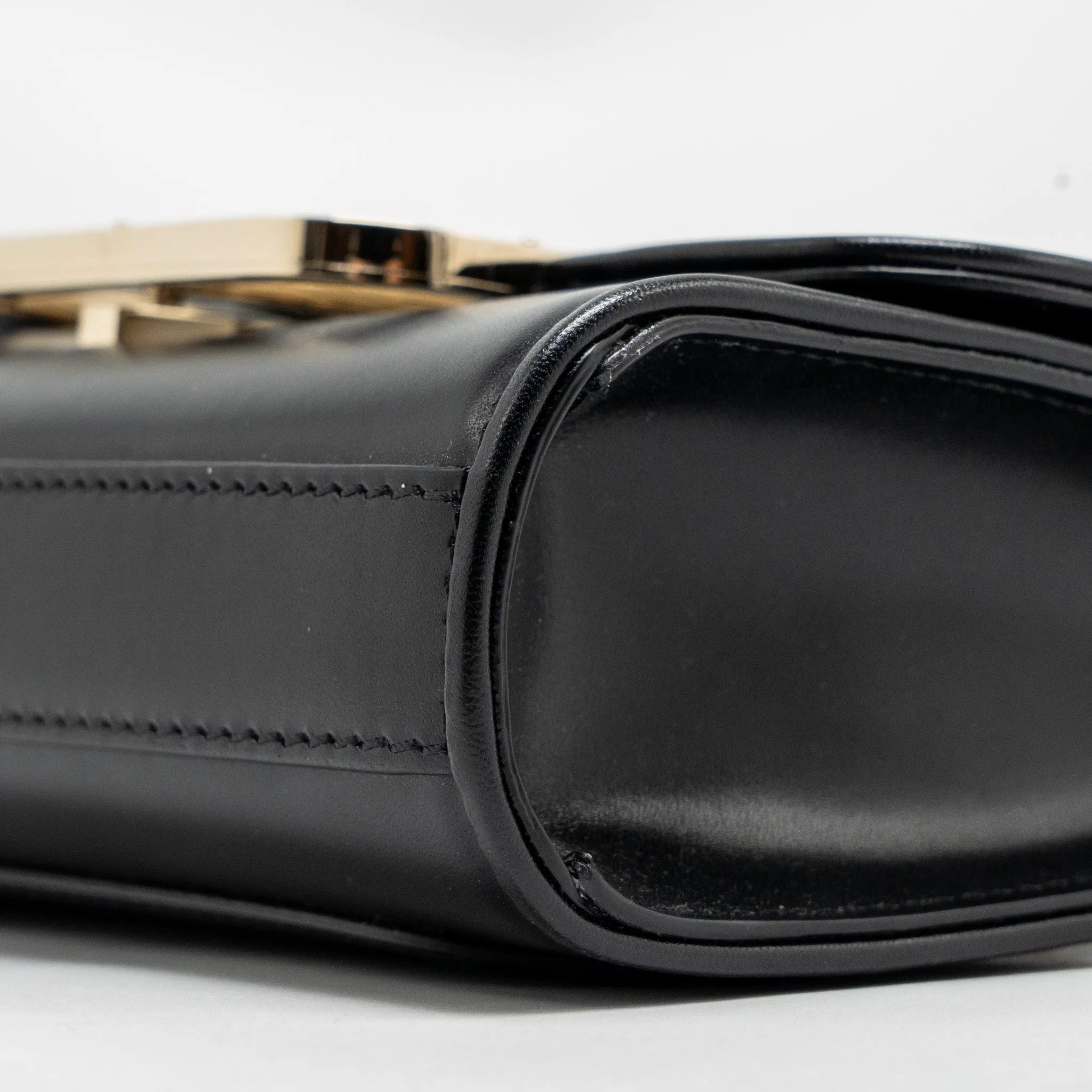 Valentino V logo Type Foldover Top Shoulder Bag Calfskin Black SHW