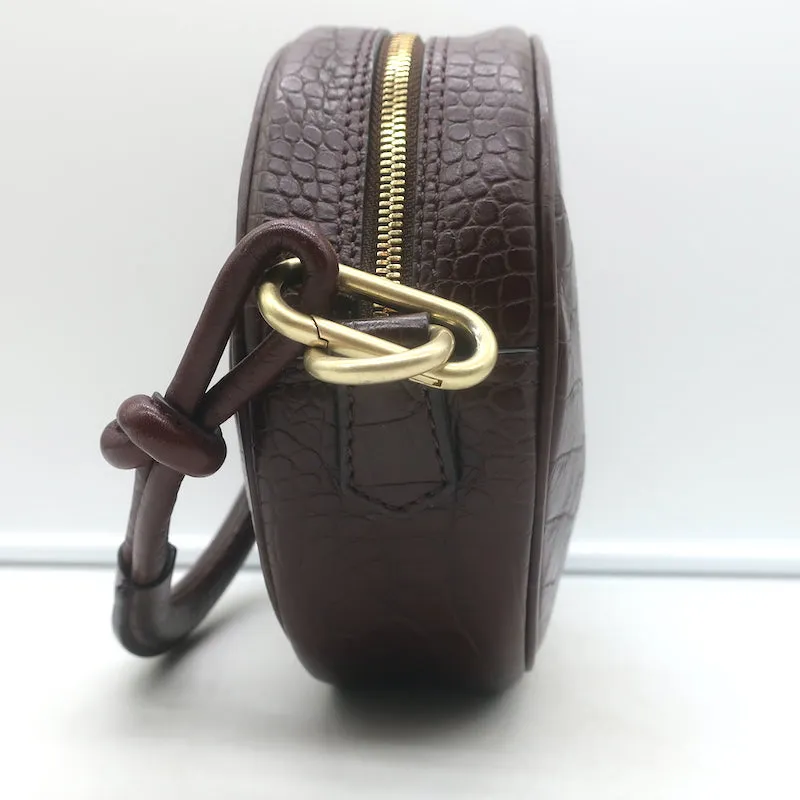 Vanessa Bruno Croc-Embossed Round Small Crossbody Bag Dark Brown Leather