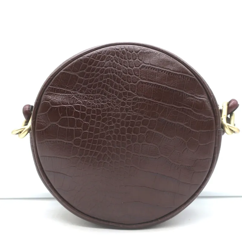 Vanessa Bruno Croc-Embossed Round Small Crossbody Bag Dark Brown Leather