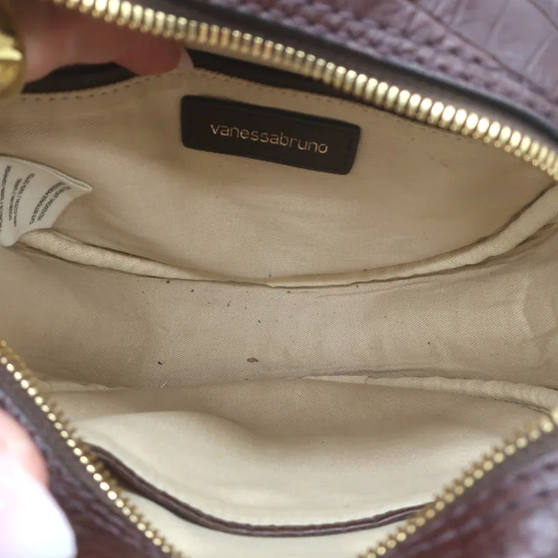 Vanessa Bruno Croc-Embossed Round Small Crossbody Bag Dark Brown Leather
