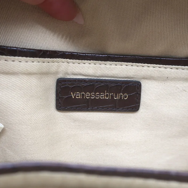 Vanessa Bruno Croc-Embossed Round Small Crossbody Bag Dark Brown Leather