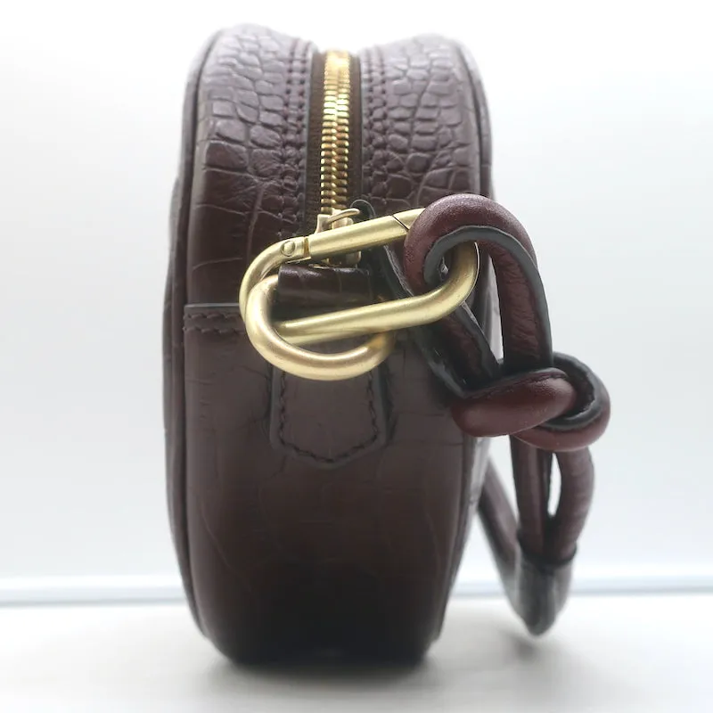 Vanessa Bruno Croc-Embossed Round Small Crossbody Bag Dark Brown Leather