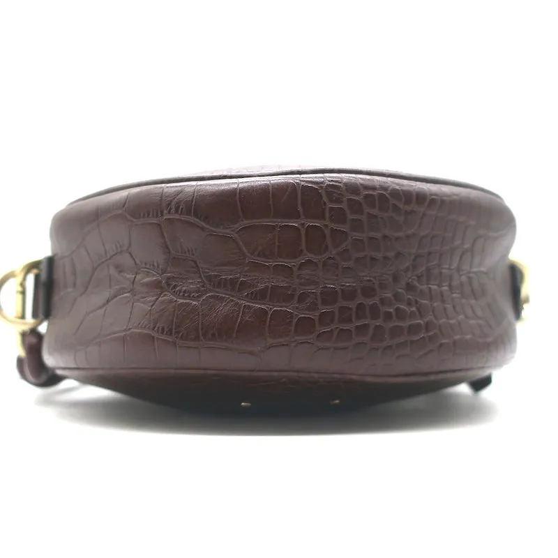 Vanessa Bruno Croc-Embossed Round Small Crossbody Bag Dark Brown Leather