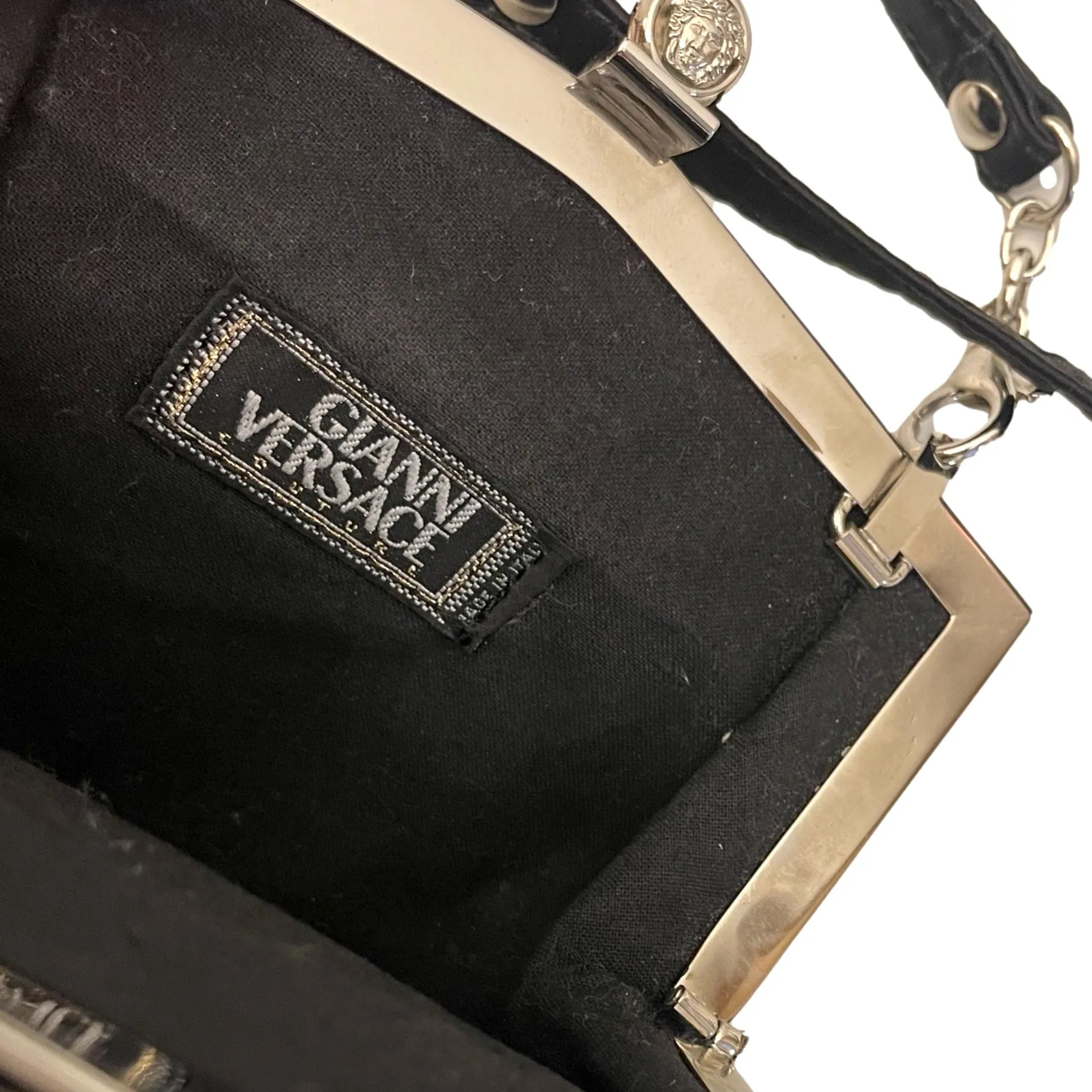 Versace Black Logo Mini Kisslock Shoulder Bag