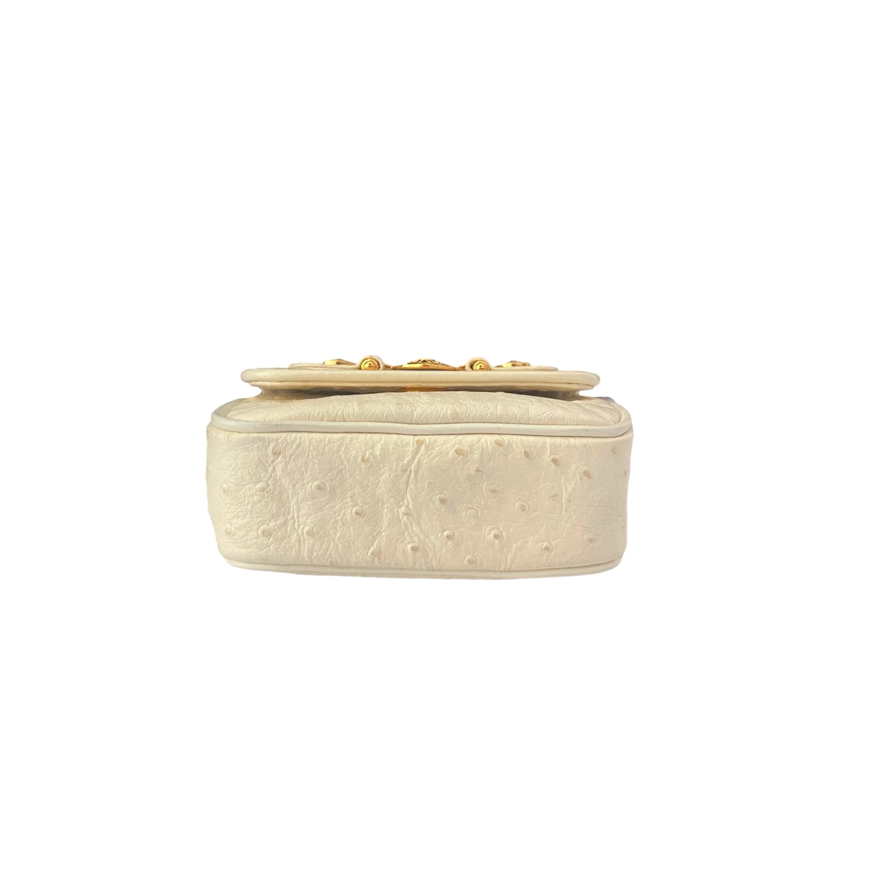 Versace Cream Ostrich Embossed Micro Bag