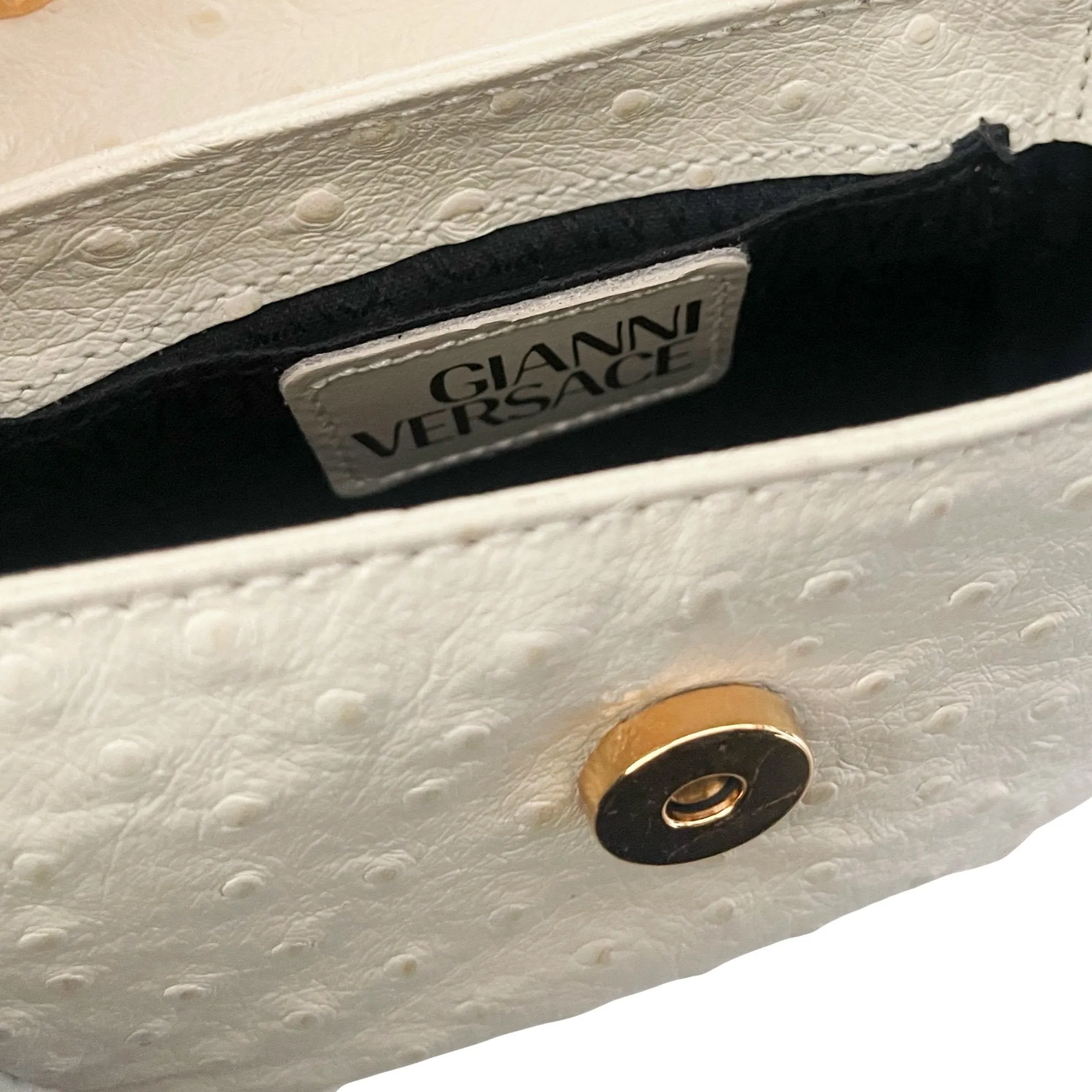 Versace Cream Ostrich Embossed Micro Bag