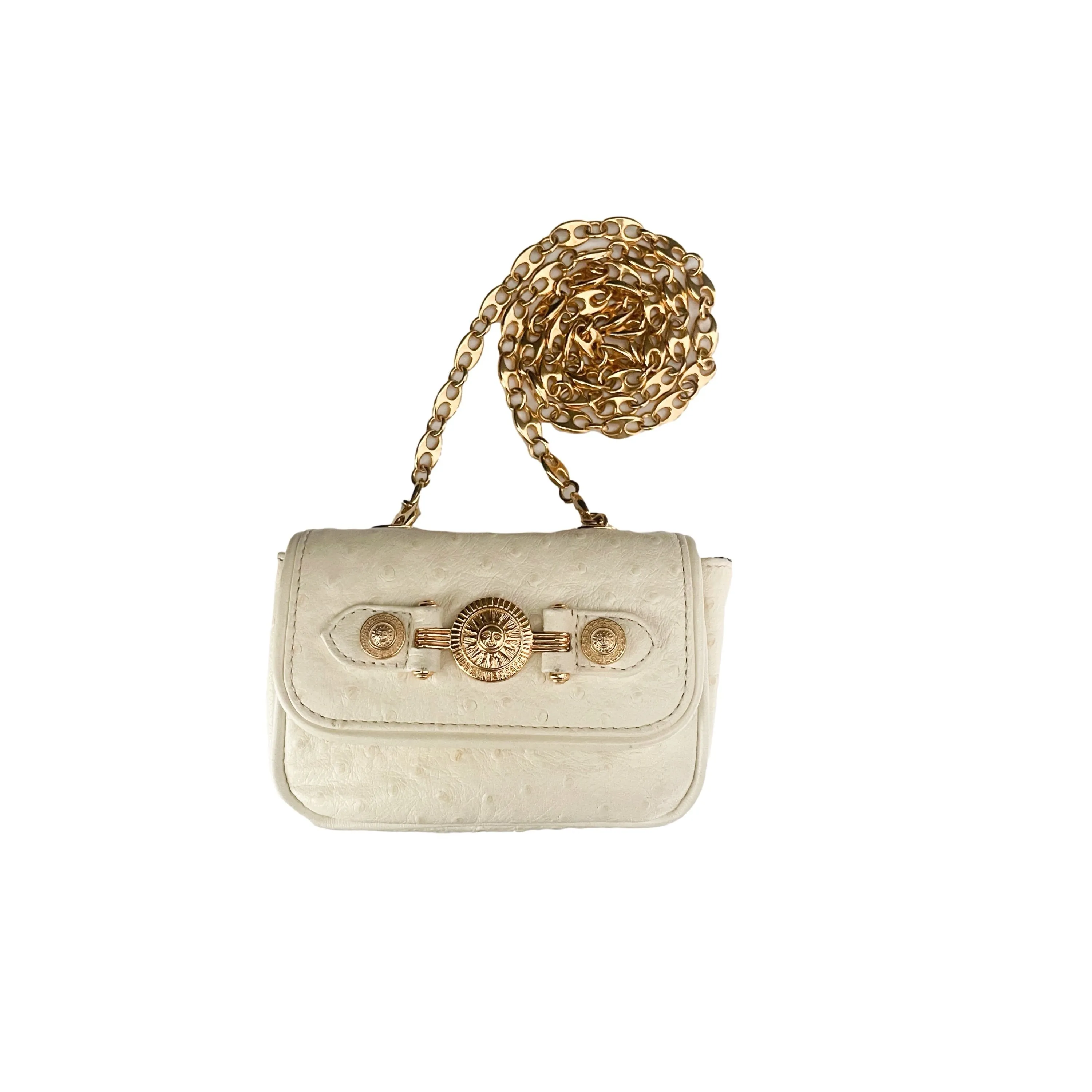 Versace Cream Ostrich Embossed Micro Bag