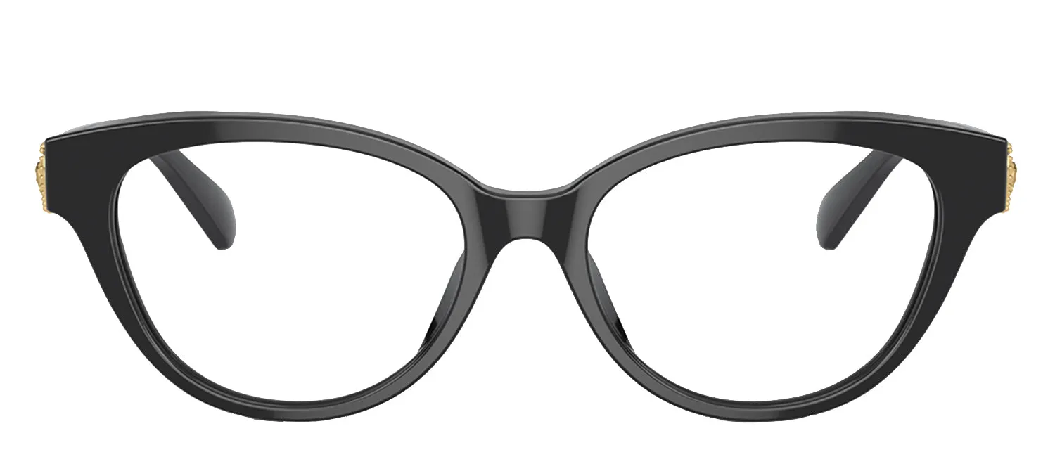 Versace Kids VK 3004 GB1 Cat-Eye Plastic Black Eyeglasses with Logo Stamped Demo Lenses