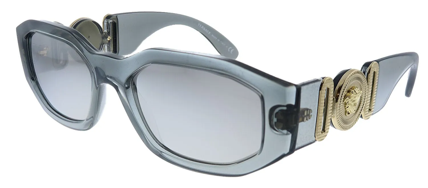 Versace VE 4361 311/6G Square Plastic Transparent Grey Sunglasses with Grey Mirror Lens