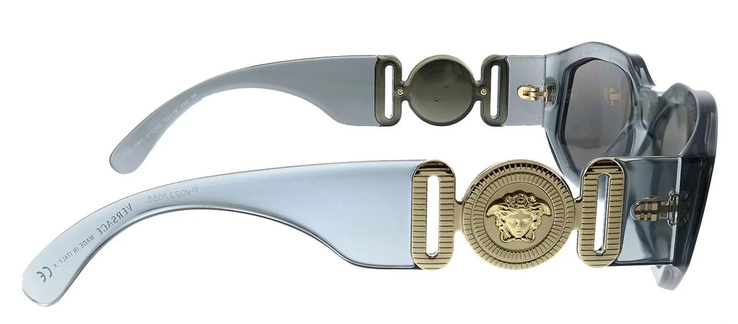 Versace VE 4361 311/6G Square Plastic Transparent Grey Sunglasses with Grey Mirror Lens