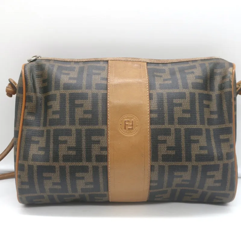 Vintage Fendi FF Zucca Coated Canvas Medium Shoulder Bag Brown