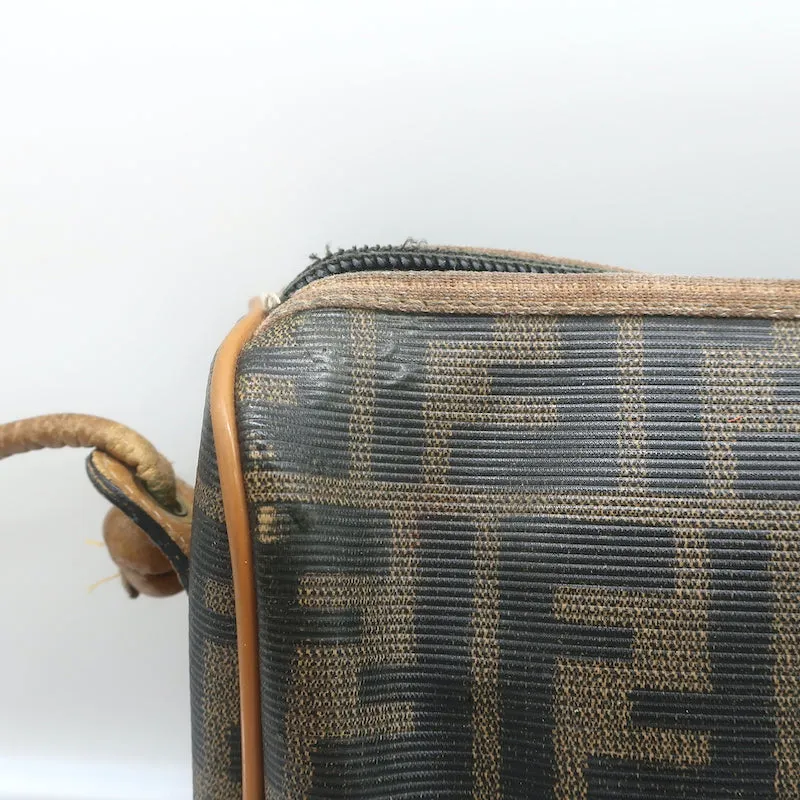 Vintage Fendi FF Zucca Coated Canvas Medium Shoulder Bag Brown