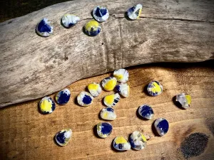 Vintage Japanese Glass—Blue & Yellow Baroque Glass Bead—12mm x 11mm