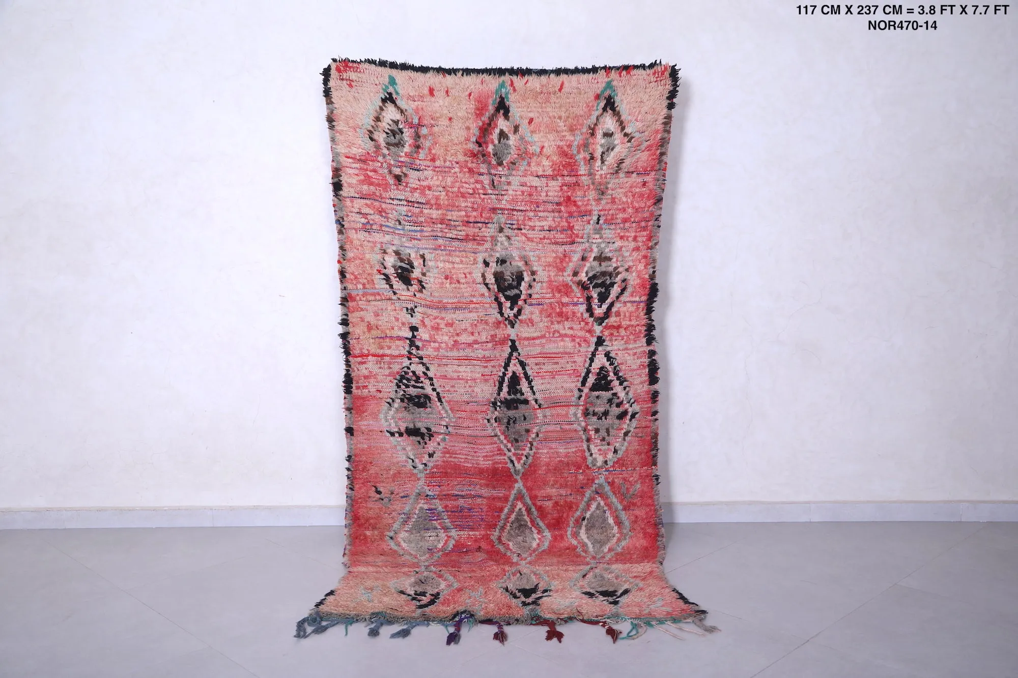 Vintage Moroccan Rug - Handmade Wool Rug 3.8 x 7.7 Feet