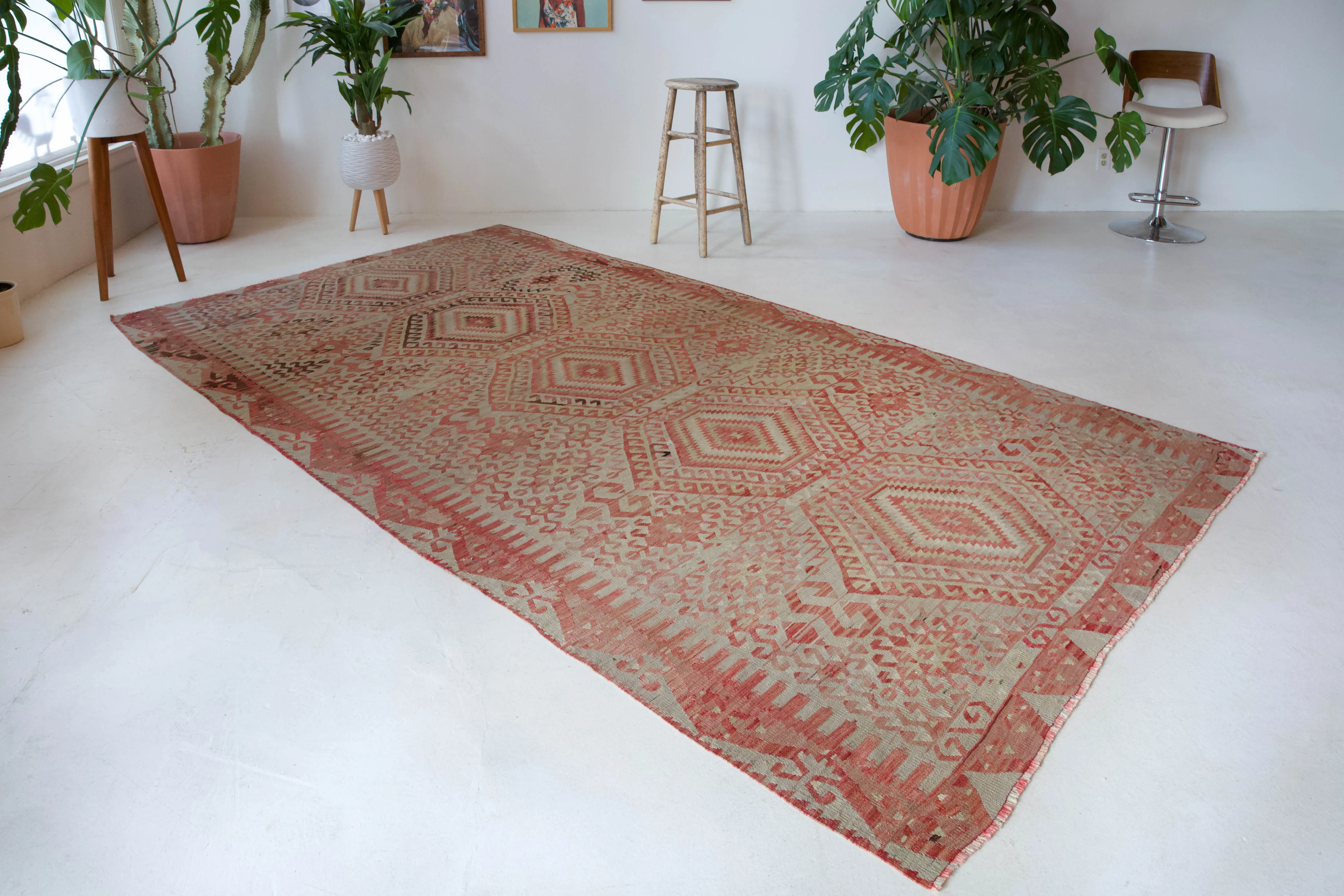 Vintage Turkish Oushak Kilim Rug 6'3"x11'3"
