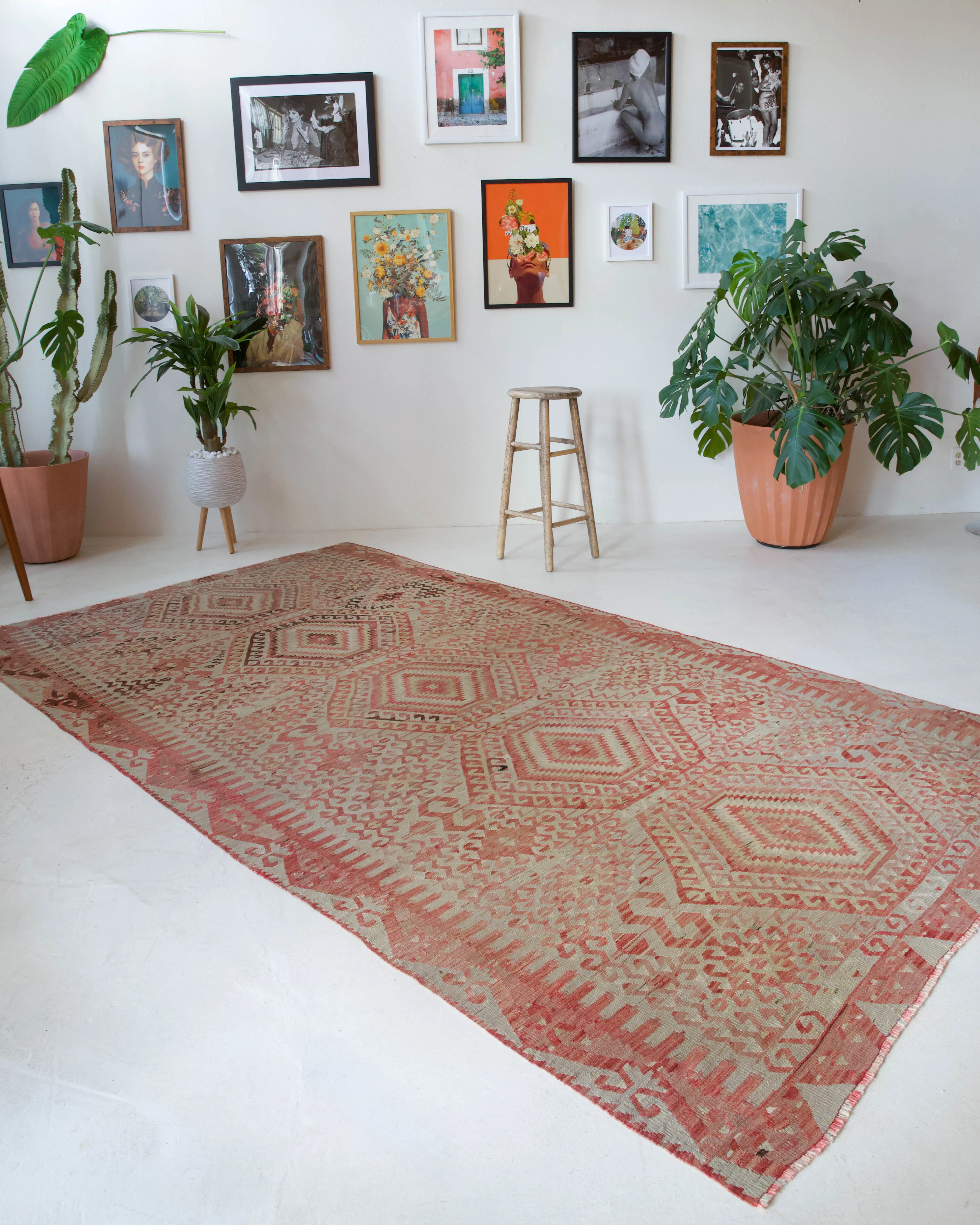 Vintage Turkish Oushak Kilim Rug 6'3"x11'3"