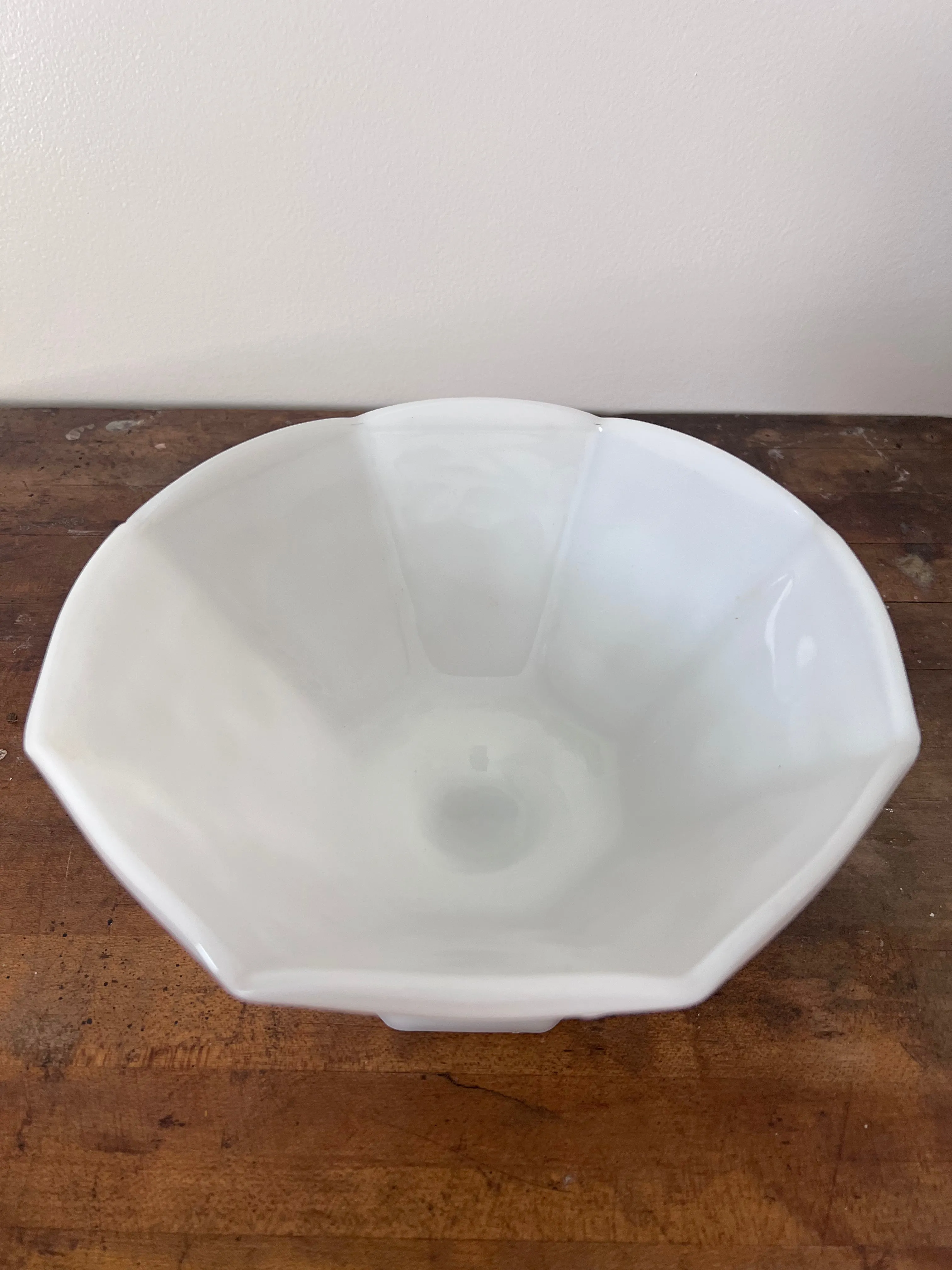 Vintage White Milk Glass Pedestal Fruit Bowl with Grape Vine Design