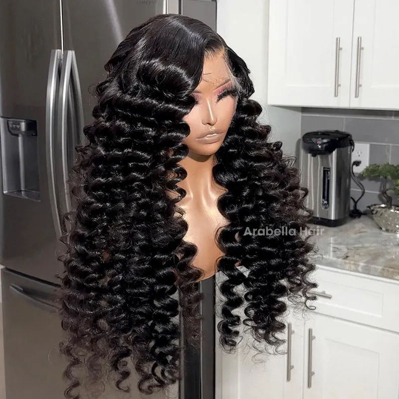 Wand Curls Natural Black Glueless 13x4/6x5 Pre-cut Lace Front Human Hair Wigs