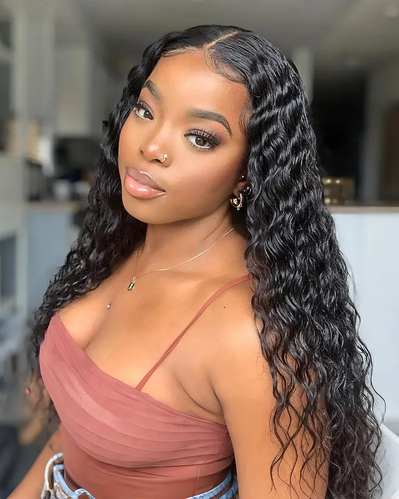 Water Wave Natural Black 4x4/13x4 Lace Human Hair Wig Free Part