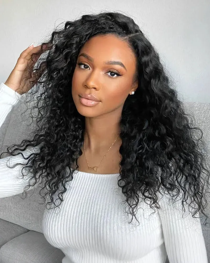 Water Wave Natural Black 4x4/13x4 Lace Human Hair Wig Free Part