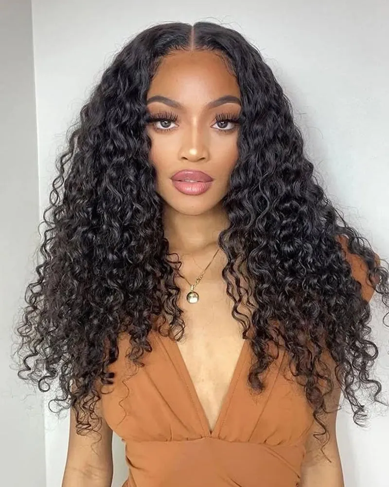Water Wave Natural Black 4x4/13x4 Lace Human Hair Wig Free Part