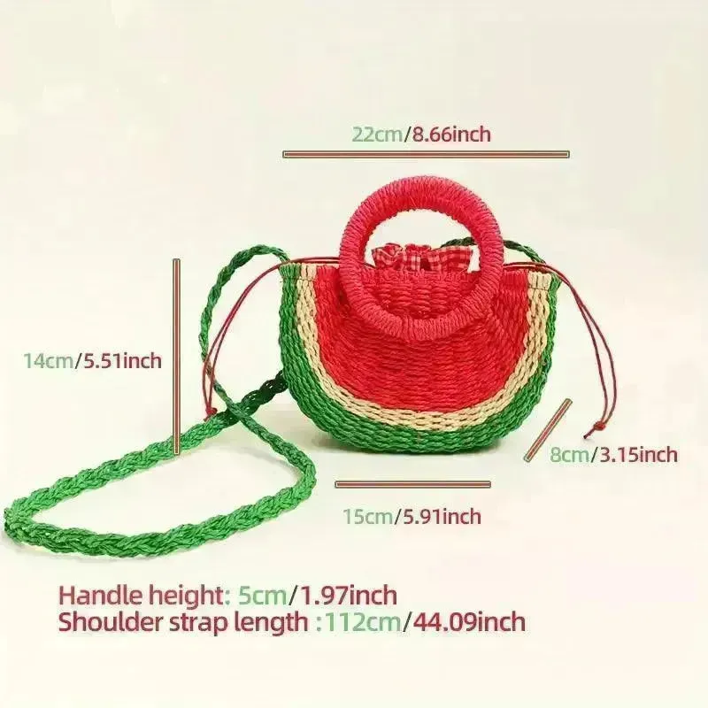 Watermelon Shaped Colorblock Straw Beach Bag