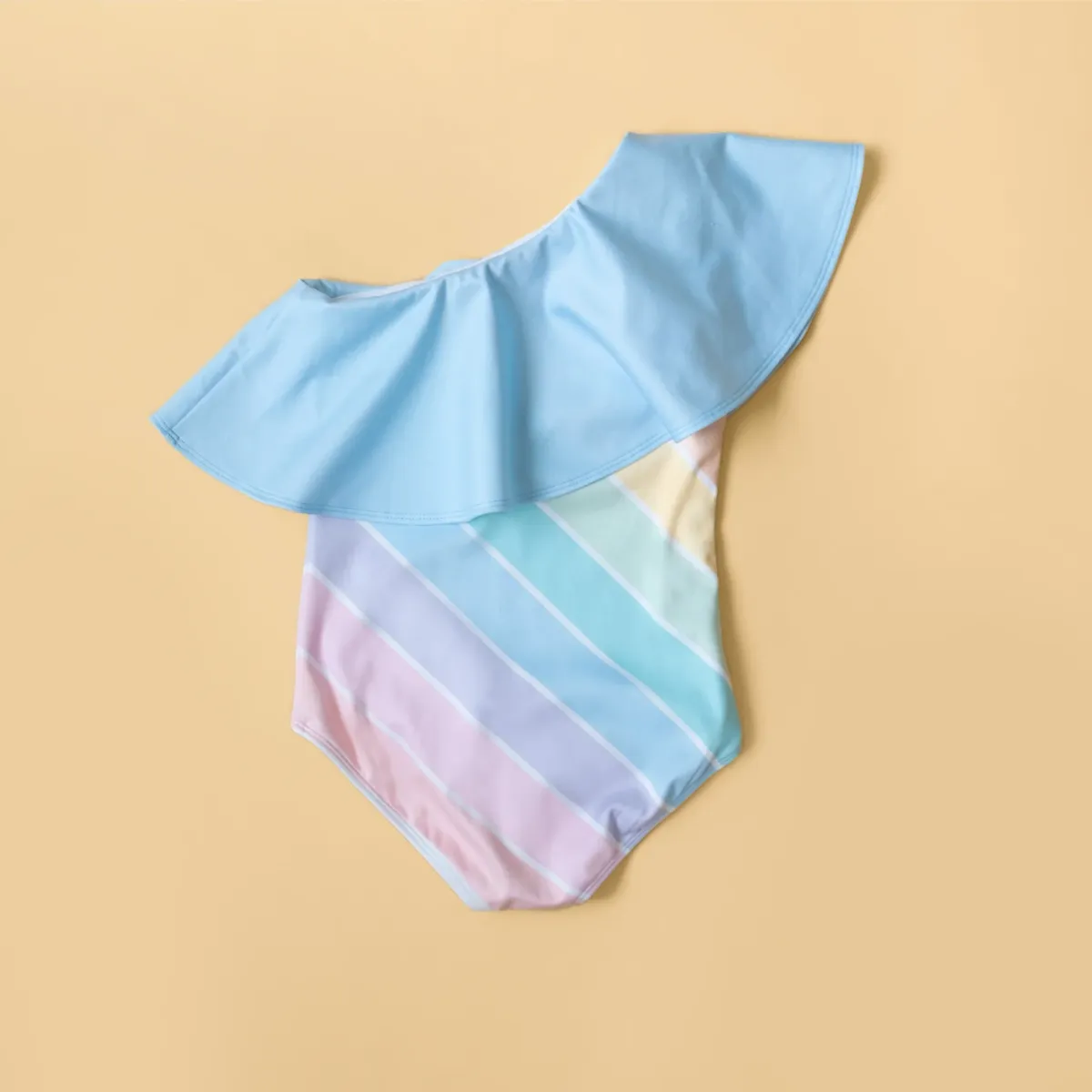 West Coast Rainbow One Shoulder Ruffle Swimsuit