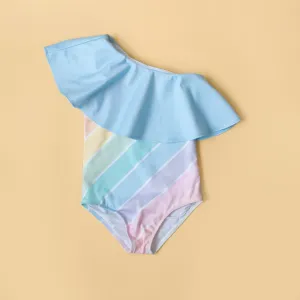 West Coast Rainbow One Shoulder Ruffle Swimsuit