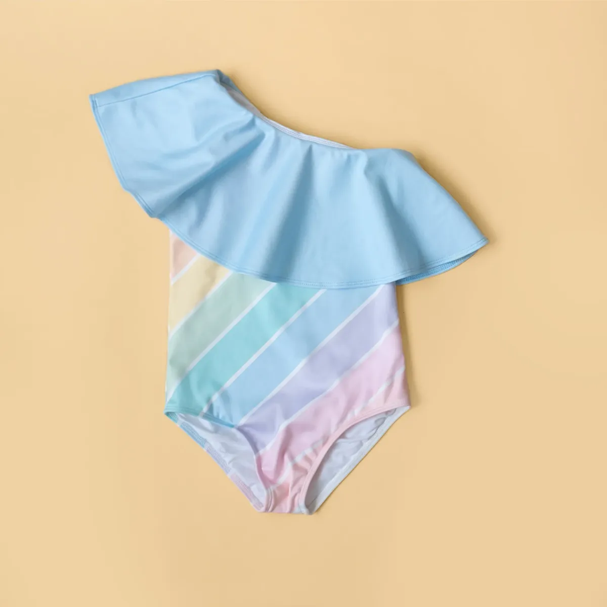 West Coast Rainbow One Shoulder Ruffle Swimsuit