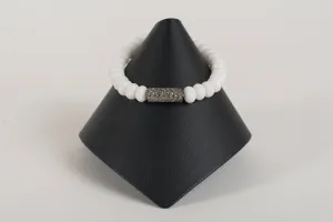 White Agate Rondelle with Pave Diamond Tube
