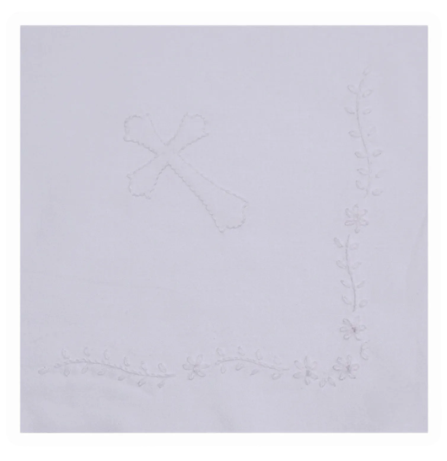 White Cross Baby Blanket with Floral Border